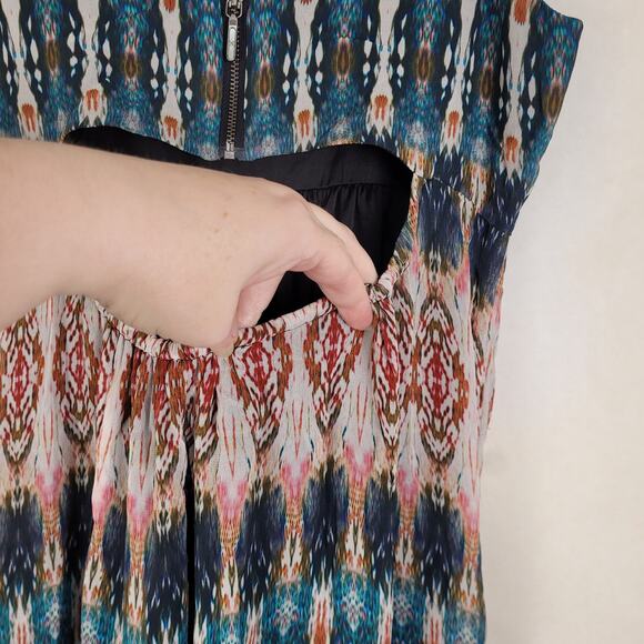 Nicole Miller Artelier blue and red print gauzy artsy maxi dress size 4 Boho - Picture 12 of 14